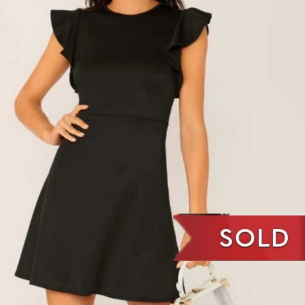 *SOLD*SOLD*SOLD** SHEIN Black Fit n' Flare Flutter Cap Sleep Stretch